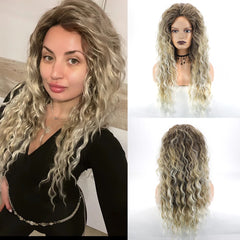 Brown Roots Natural Synthetic Ash Blonde Wig - Pure Hair Gaze