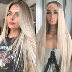 Highlight Ash Blonde Straight Synthetic Lace Wig - Pure Hair Gaze