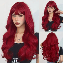 Heat Resistant Ash Blonde Wavy Wig with Bangs - Pure Hair Gaze