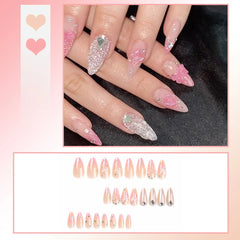 24pcs Reusable Press-On Fake Nails with Designs - Aurora Diamond Tips - Pure Hair Gaze