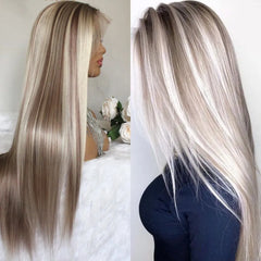 Highlight Ash Blonde Straight Synthetic Lace Wig - Pure Hair Gaze