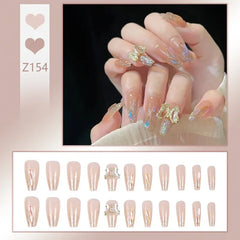 24pcs Reusable Press-On Fake Nails with Designs - Aurora Diamond Tips - Pure Hair Gaze