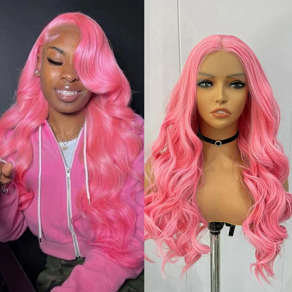 Pink Body Wave Synthetic Lace Front Wig