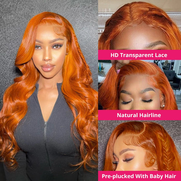 Vibrant Ginger Body Wave Wig - 13X6 HD Lace Front Human Hair