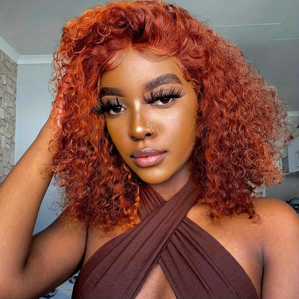 14 Inch Ginger Short Curly Human Hair Wig