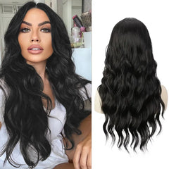 Long Wavy Middle Part Natural Black Wig - Pure Hair Gaze