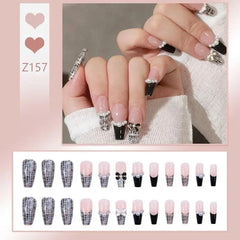 24pcs Reusable Press-On Fake Nails with Designs - Aurora Diamond Tips - Pure Hair Gaze