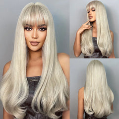 Blonde Long Straight Synthetic Wigs with Bangs - Pure Hair Gaze