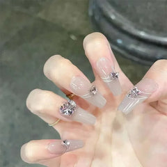 24pcs Reusable Press-On Fake Nails with Designs - Aurora Diamond Tips - Pure Hair Gaze