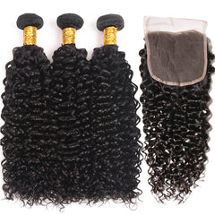 Brazillian Kinky Curly Hair 3 Bundles with Closure - Pure Hair Gaze