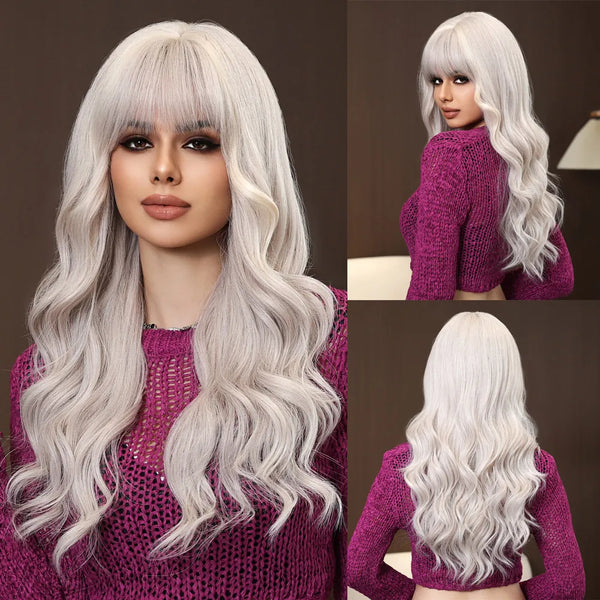 Heat Resistant Ash Blonde Wavy Wig