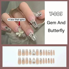 24pcs Reusable Press-On Fake Nails with Designs - Aurora Diamond Tips - Pure Hair Gaze