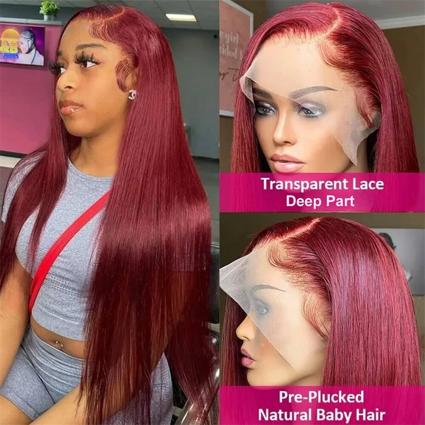 Burgundy Brazilian Straigt Lace Front Human Hair Wig