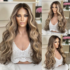 Brown Ash Blonde Body Wave Wig Human Hair Glueless 150 Density - Pure Hair Gaze