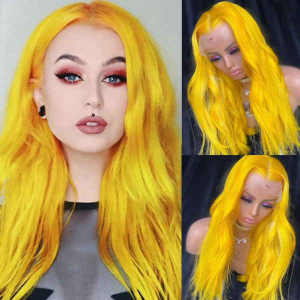 Pre Plucked Fiber Lace Front Yellow Wig