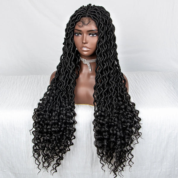 Full Lace Curly Faux Locs Braided Wig