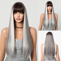 Long Straight Platinum Wigs with Bangs - Pure Hair Gaze