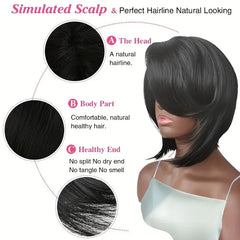 Heat Resistant Side Bangs Natural Black Wig - Pure Hair Gaze