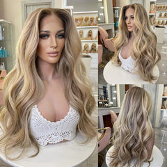 Brown Ash Blonde Body Wave Wig Human Hair Glueless 150 Density - Pure Hair Gaze