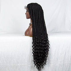 Full Lace Synthetic Box Braided Wig With Curly Ends - Pure Hair Gaze