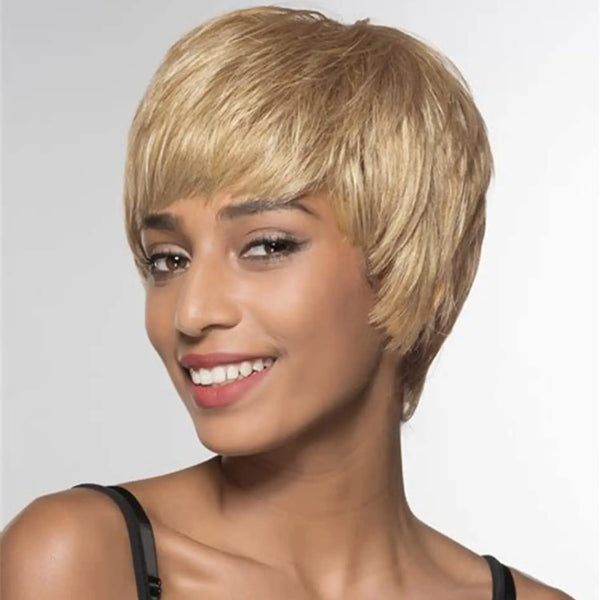 Short Honey Blonde Pixie Cut Wigs with Bangs