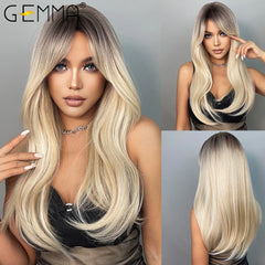 Blonde Long Straight Synthetic Wigs with Bangs - Pure Hair Gaze