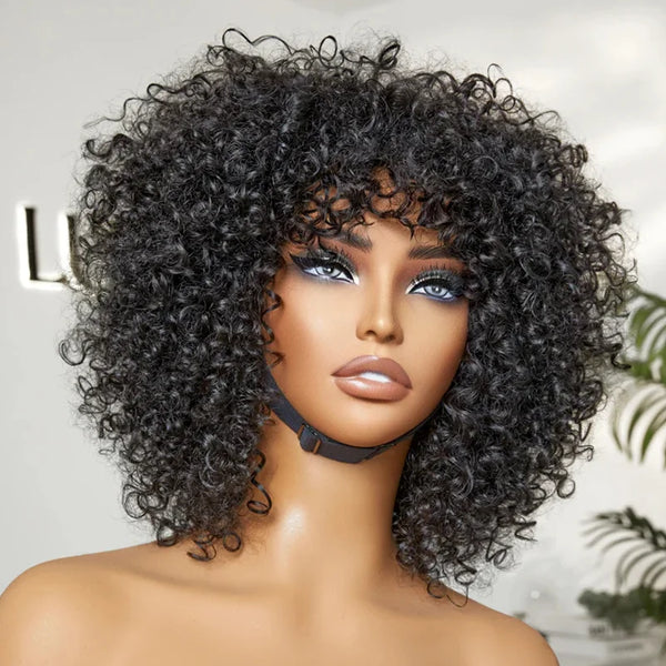 Glueless Short Curly Wig with Bangs