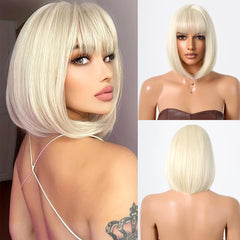 Platinum Blonde Short Bob Wig with Bangs - Pure Hair Gaze