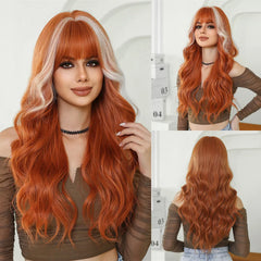 Heat Resistant Ash Blonde Wavy Wig with Bangs - Pure Hair Gaze