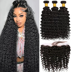 13x4 Transparent Lace Frontal Deep Wave Human Hair Bundles - Pure Hair Gaze