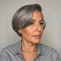 Salt And Pepper Boss Look | Short Pixie Cut 5x5 Frontal Lace C Part Wig 100% Human Hair - Pure Hair Gaze