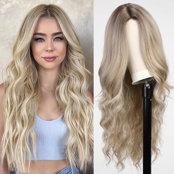 Middle Part Curly Heat Resistant Ash Blonde Wig