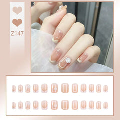 24pcs Reusable Press-On Fake Nails with Designs - Aurora Diamond Tips - Pure Hair Gaze