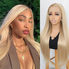 Long Silky Straight Glueless Natural Hairline Ash Blonde Wig - Pure Hair Gaze