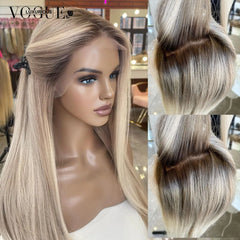 Cream Blonde Straight 100% Real Human Hair Wig Ash Blonde 200% Density Salon Hair Coloring Wig 13x6 Lace Front Wig For Women - Pure Hair Gaze