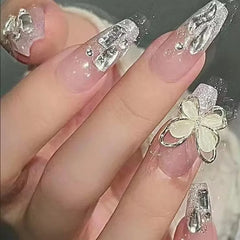 24pcs Reusable Press-On Fake Nails with Designs - Aurora Diamond Tips - Pure Hair Gaze