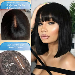 Curtain Bangs 3x1 Middle Part Lace Wig Bone Straight Human Hair Wig - Pure Hair Gaze