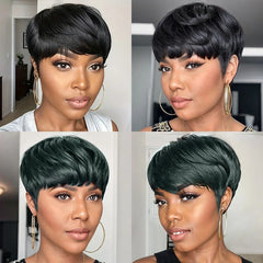 613 Blonde Pixie Cut Wig Human Hair Colored Green Short Bob Wigs with Bangs Full Machine Made Cheap Glueless Wig For Black Women - Pure Hair Gaze