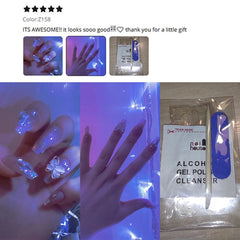 24pcs Reusable Press-On Fake Nails with Designs - Aurora Diamond Tips - Pure Hair Gaze