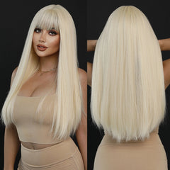 Natural Soft High Density Ash Blonde Wig with Bangs - Pure Hair Gaze