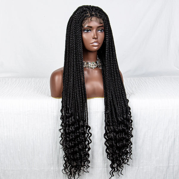 Full Lace Synthetic Box Braided Wig With Curly Ends