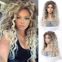 24inch Ash Blonde Synthetic Long Curly Wig - Pure Hair Gaze