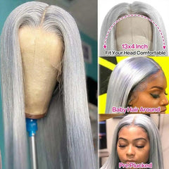 Ash Blonde Grey Human Hair Lace Front Wig - Pure Hair Gaze