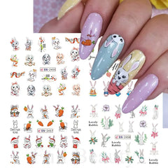 2Pcs Lovely Rabbit Easter Nail Art Stickers - Kawaii Animal Design - Pure Hair Gaze