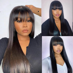 Curtain Bangs 3x1 Middle Part Lace Wig Bone Straight Human Hair Wig - Pure Hair Gaze