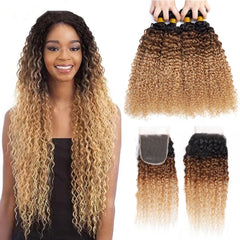 Curly Human Hair Weave Brazilian Bundles With Closure - Pure Hair Gaze