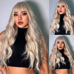 Heat Resistant Ash Blonde Wavy Wig - Pure Hair Gaze