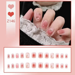 24pcs Reusable Press-On Fake Nails with Designs - Aurora Diamond Tips - Pure Hair Gaze