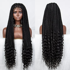 Full Lace Synthetic Box Braided Wig With Curly Ends - Pure Hair Gaze