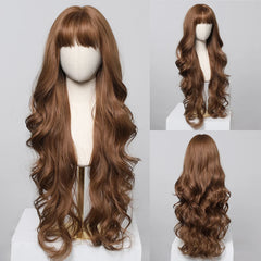 Ash Blonde Synthetic Long Wavy Wig with Bangs - Pure Hair Gaze